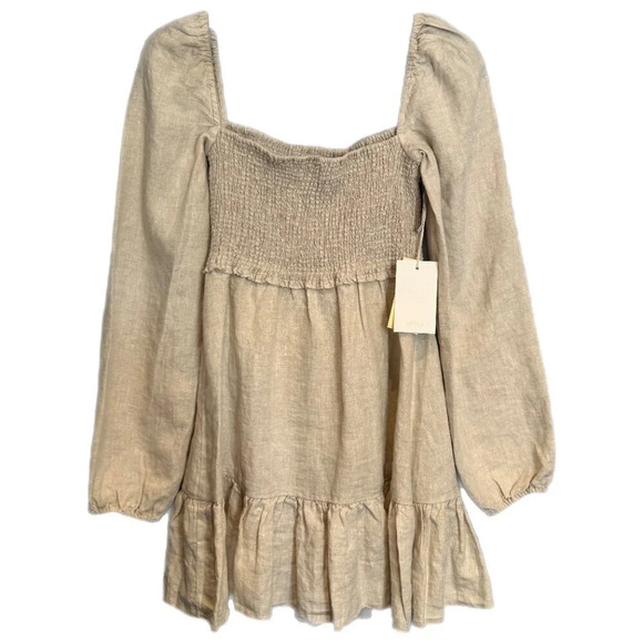 NWT Wilfred Tempest Linen Mini Dress Size XS Natural Ecru Smocked Prairie READ - Picture 4 of 16